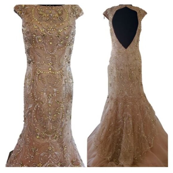 NEW Luxury Designer Wedding Evening Cocktail Party Prom Dress Beaded Runway Gown - Picture 12 of 16